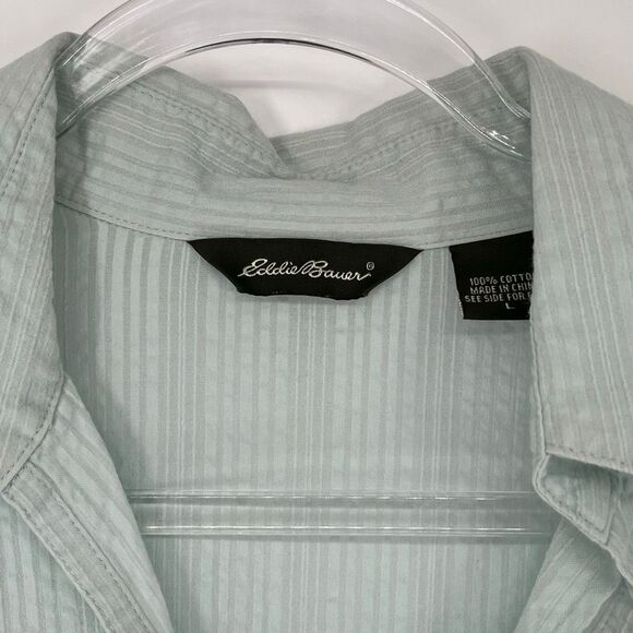 EDDIE BAUER Women’s Long Sleeve Top L Green Textured Cotton Split Neck Button - Picture 4 of 12